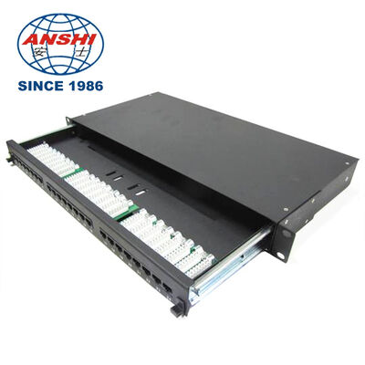 1U 24ポート Cat5e UTP RJ45 パッチパネル (取り外し可能ドロワー付き、ブラック) ラックマウントネットワークパッチパネル